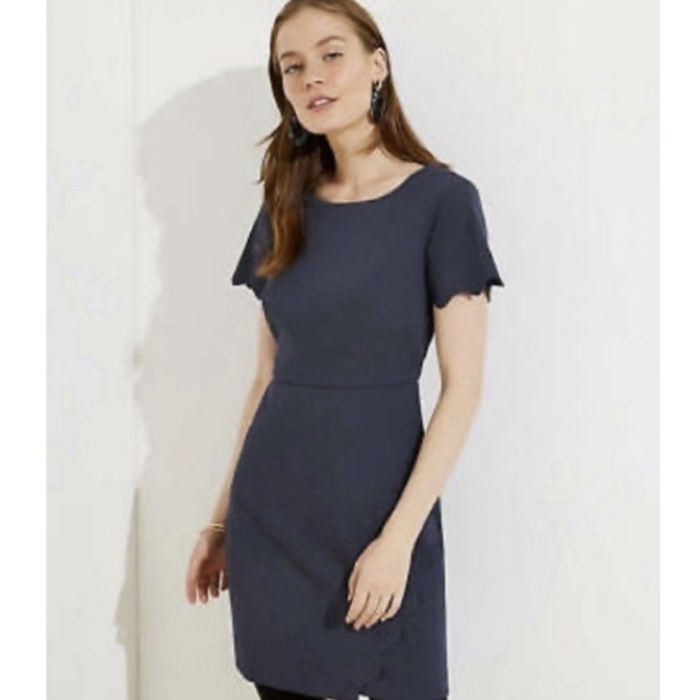Loft Women's Gray Scalloped Short Sleeve Faux Wrap Sheath Dress Size 6‎ New $89